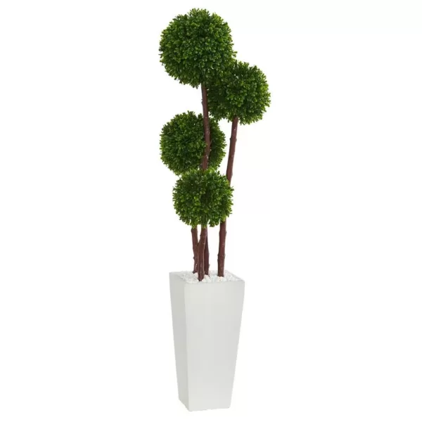 Nearly Natural 4 in. UV Resistant Indoor/Outdoor Boxwood Artificial Topiary Tree in Planter