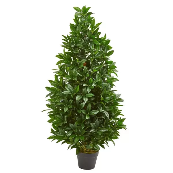 Nearly Natural 4 ft. Indoor/Outdoor Bay Leaf Artificial Topiary Tree