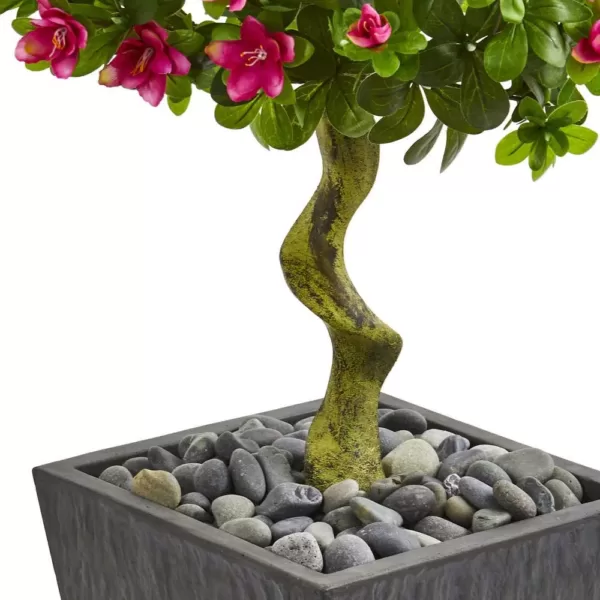 Nearly Natural Indoor 3.5-Ft. Azalea Artificial Topiary Tree in Slate Finished Planter