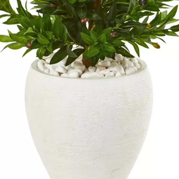 Nearly Natural Indoor/Outdoor 3.5-Ft. Olive Cone Topiary Artificial Tree in White Planter