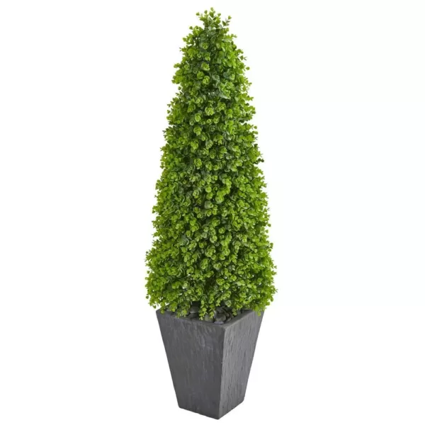 Nearly Natural Indoor/Outdoor 57 Eucalyptus Topiary Artificial Tree in Slate Planter