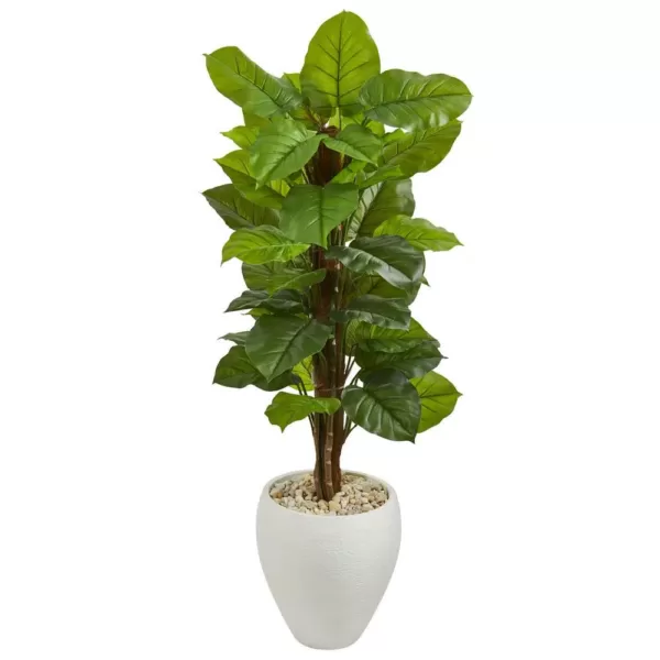 Nearly Natural Real Touch 5 ft. Indoor Large Leaf Philodendron Artificial Plant in White Oval Planter