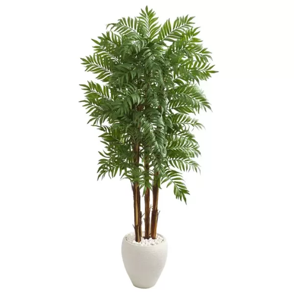 Nearly Natural 6 ft. Parlour Artificial Palm Tree in White Planter