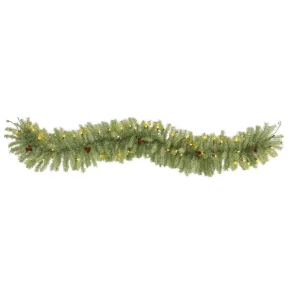 Nearly Natural 6 ft. Pre-Lit Christmas Pine Artificial Garland with 50 Warm White LED Lights and Pine Cones
