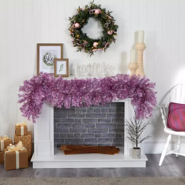 Nearly Natural 6 ft. Pre-Lit Pink Artificial Christmas Garland with 50 White Warm Lights
