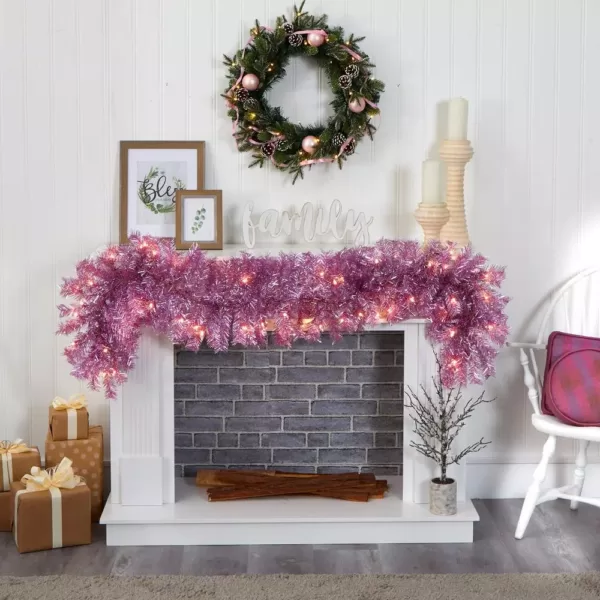 Nearly Natural 6 ft. Pre-Lit Pink Artificial Christmas Garland with 50 White Warm Lights