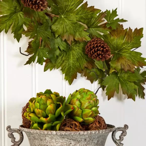 Nearly Natural 5 ft. Unlit Fall Artificial Garland Pine Cones with Maple Leaf