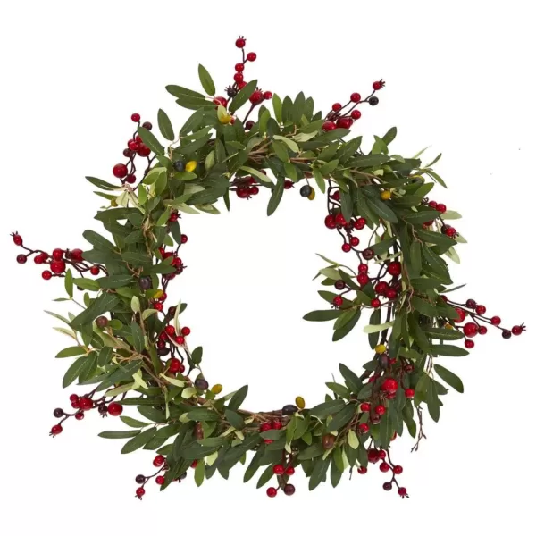 Nearly Natural 20in. Olive with Berries Artificial Wreath