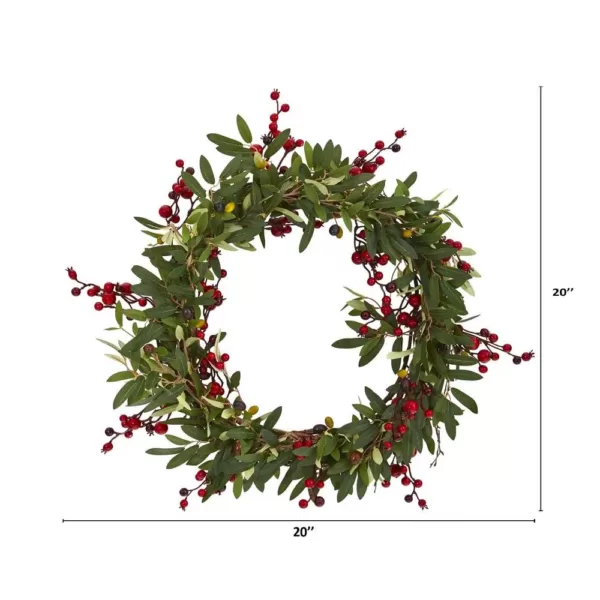 Nearly Natural 20in. Olive with Berries Artificial Wreath