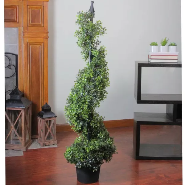 Northlight 46.5 in. Potted Artificial 2-Tone Boxwood Spiral Topiary Tree