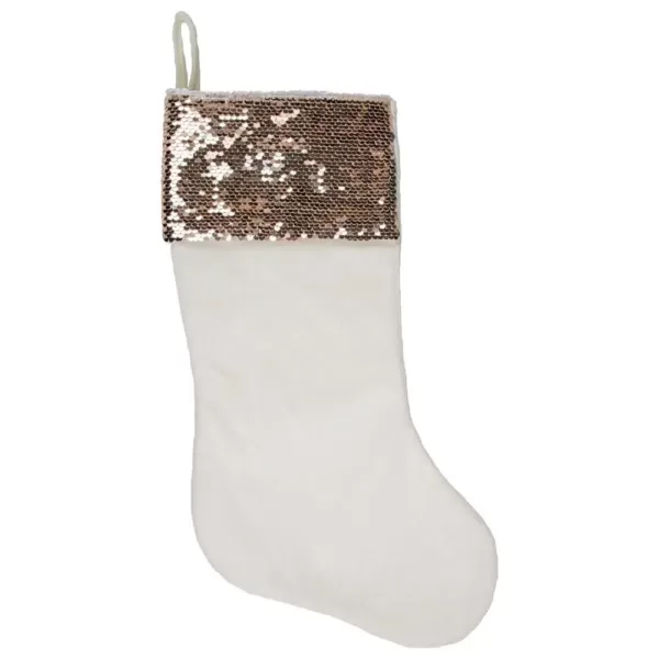 Northlight 20 in. Rose Gold and White Reversible Sequin Cuff Polyester Christmas Stocking