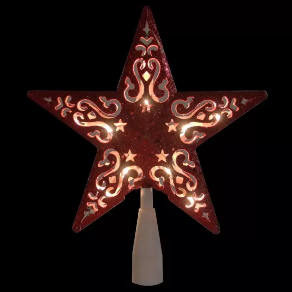 Northlight 8.5 in. Red Glitter Star Cut-Out Design Christmas Tree Topper - Clear Lights