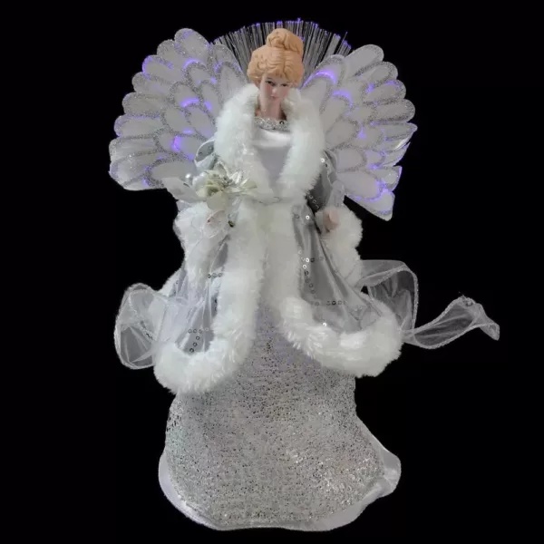 Northlight 13 in. Lighted B/O Fiber Optic Angel in Silver Gray Gown Christmas Tree Topper