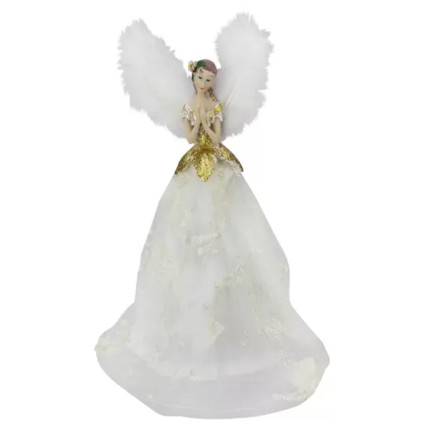 Northlight 10 in. Angel Tree Topper in Ivory Dress with Sheer Ivory Overlay