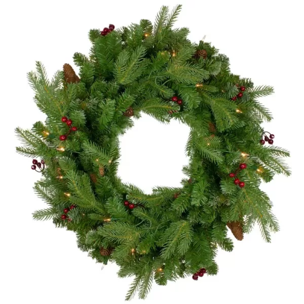 Northlight 24 in. Pre-Lit Mixed Winter Berry Pine Artificial Christmas Wreath - Clear Lights