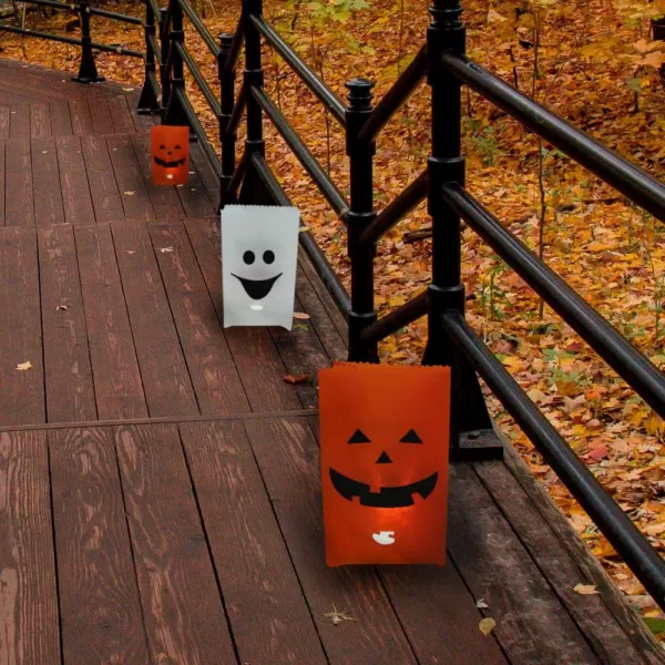 Northlight Flickering Light Pumpkin and Ghost Halloween Luminary Pathway Markers (Set of 3)