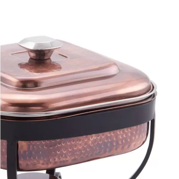 Old Dutch 11 in. x 10 in. x 9 in. Hammered Antique Copper Chafing Dish and 3 Qt. Stainless Steel Spoon