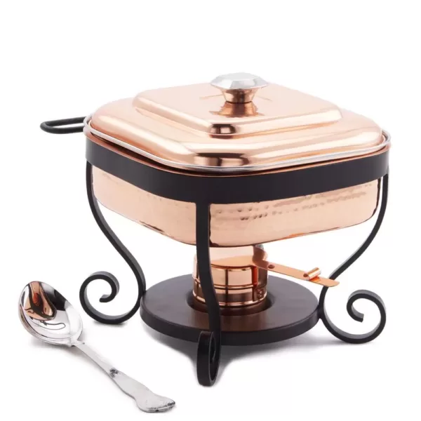 Old Dutch 11 in. x 10 in. x 9 in. Hammered Copper Chafing Dish and 3 Qt. Stainless Steel Spoon