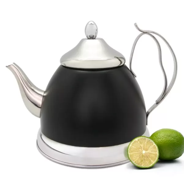 Creative Home Nobili-Tea 2.0 qt. Opaque Black Stainless Steel Tea Kettle with Removable Infuser Basket, Aluminum Capsulated Bottom