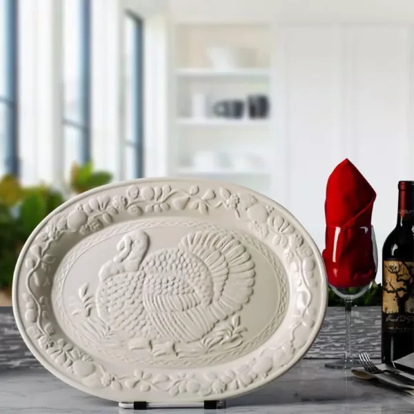 Ovente 13.4 in. White Turkey Ceramic Serving Platter