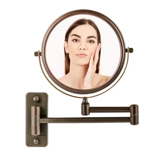 Ovente Small Round Wall Mounted Antique Bronze Makeup Mirror (11 in. H x 1.4 in. W), 1x-10x Magnification