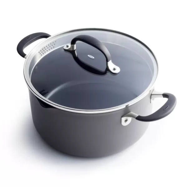 OXO Good Grips 6 qt. Hard-Anodized Aluminum Nonstick Stock Pot in Gray with Glass Lid