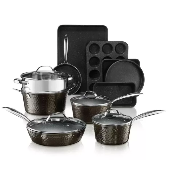 GRANITESTONE 15-Piece Aluminum Hammered Ultra-Durable Non-Stick Diamond Infused Cookware and Bakeware Set