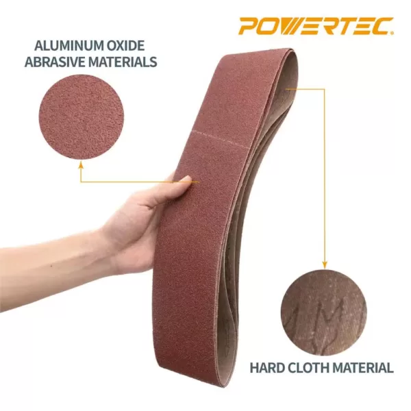 POWERTEC 4 in. x 36 in. 400-Grit Aluminum Oxide Sanding Belt (10-Pack)