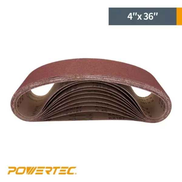 POWERTEC 4 in. x 36 in. 400-Grit Aluminum Oxide Sanding Belt (10-Pack)