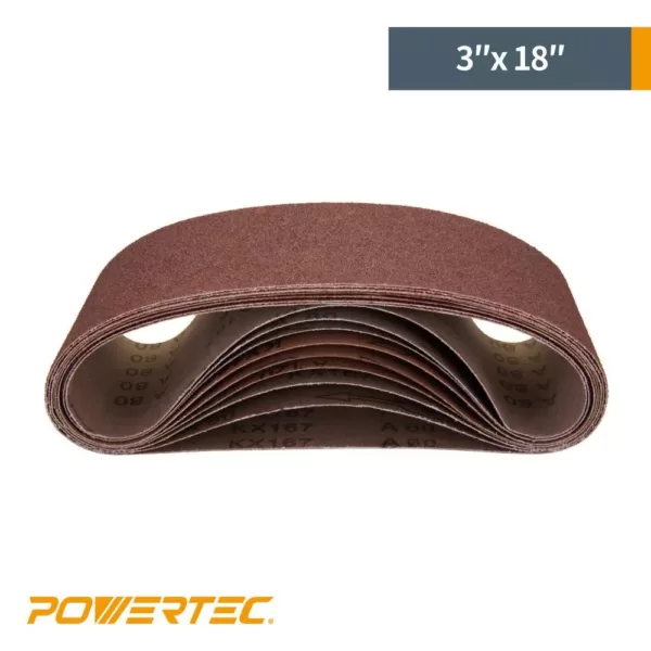 POWERTEC 3 in. x 18 in. 40-Grit Aluminum Oxide Sanding Belt (10-Pack)