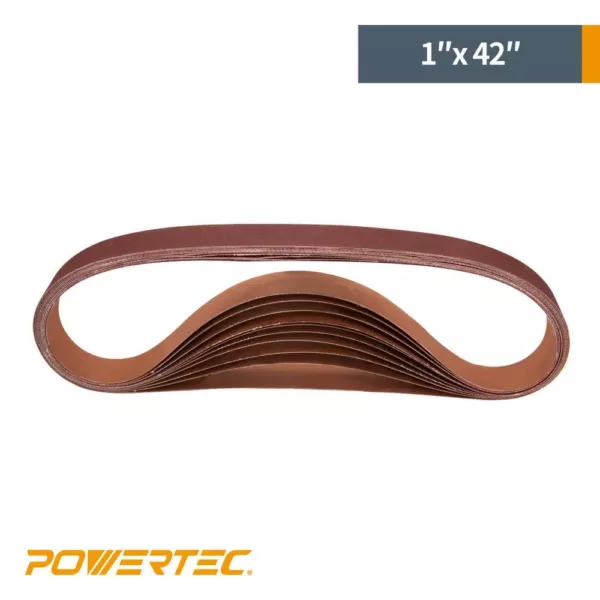 POWERTEC 1 in. x 42 in. 120-Grit Aluminum Oxide Sanding Belt (10-Pack)