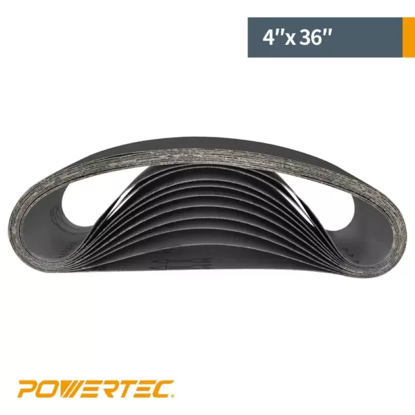 POWERTEC 4 in. x 36 in. 600-Grit Silicon Carbide Sanding Belt (10-Pack)