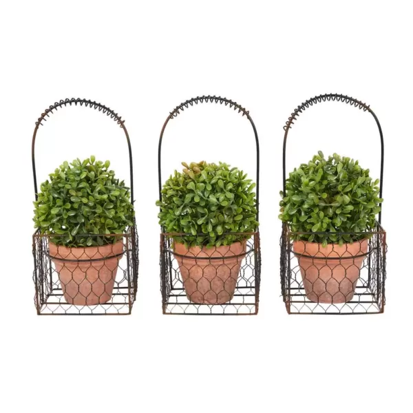 Pure Garden 9.5 in. Faux Boxwood Topiary Arrangement with Decorative Basket (Set of 3)