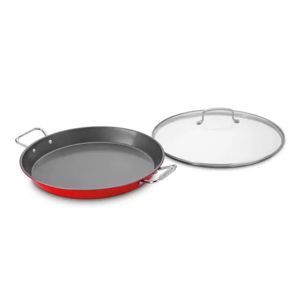 Cuisinart 15 in. Stainless Steel Nonstick Grill Pan in Red with Glass Lid