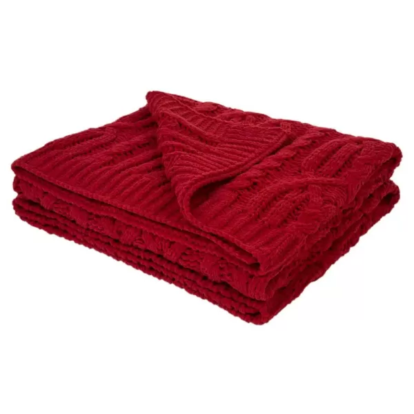 Glitzhome 60 in. L x 50 in. W, 865g Knitted Polyester Red Throw Blanket