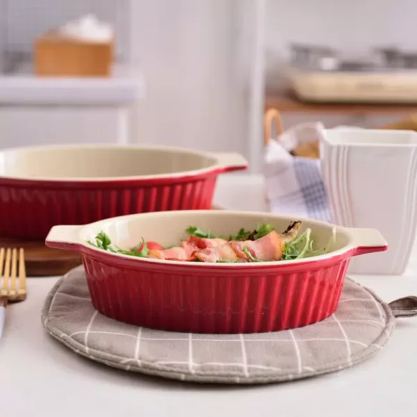 MALACASA 2-Piece Red Oval Porcelain Bakeware Set 9.5 in. and 11.25 in. Baking Dish Pans