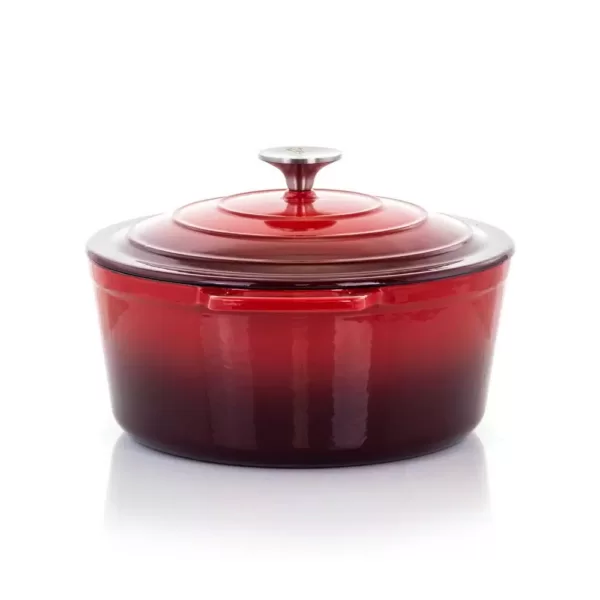 MegaChef MegaChef 4 Qt. Round Enameled Cast Iron Casserole in Red with Lid