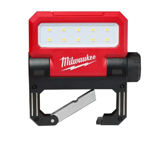 Milwaukee 550 Lumens LED Rechargeable Pivoting Flood Light & 600 Lumens LED USB Low-Profile Hard Hat Headlamp (2-Pack)