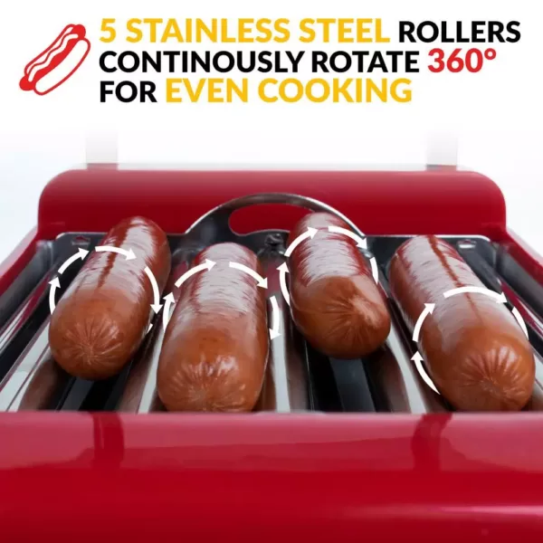 Nostalgia Retro Red Electric Hot Dog Roller and Bun Warmer