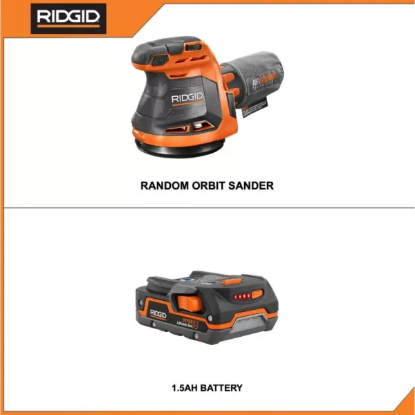RIDGID 18-Volt Cordless 5 in. Random Orbit Sander with 1.5 Ah Lithium-Ion Battery