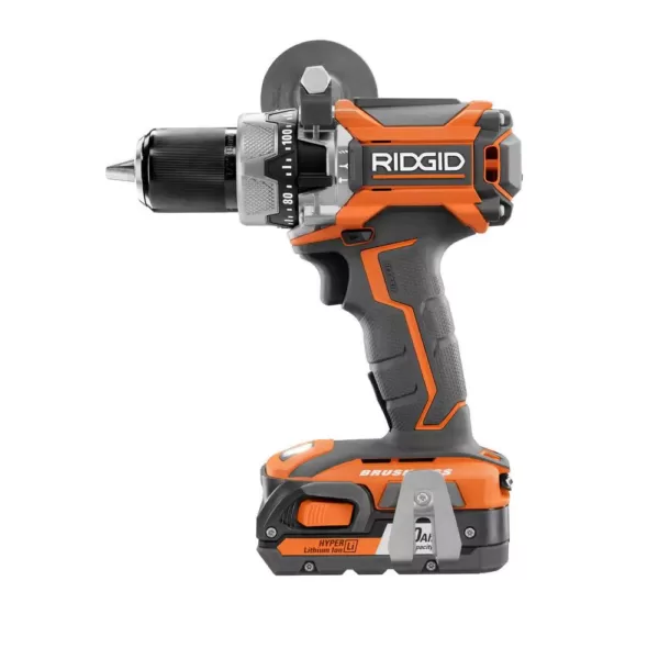 RIDGID 18-Volt Lithium-Ion Cordless Brushless 1/2 in. Compact Hammer Drill Kit with (2) 2.0 Ah Batteries, Charger, and Bag