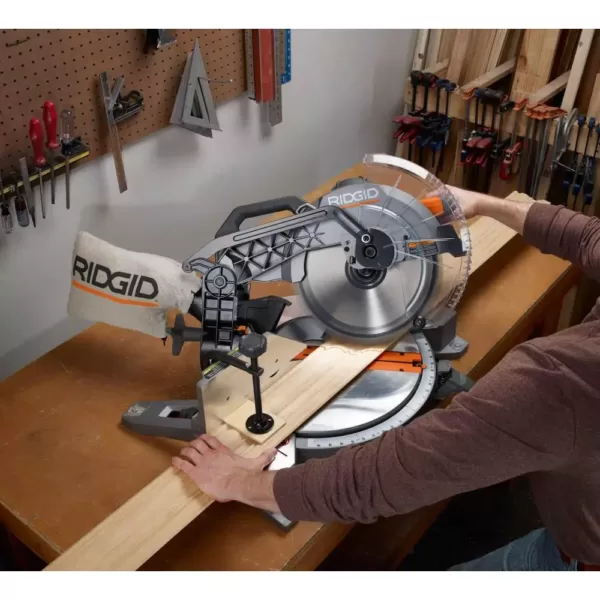 RIDGID 15 Amp Corded 12 in. Dual Bevel Miter Saw with LED with Universal Mobile Miter Saw Stand with Mounting Braces