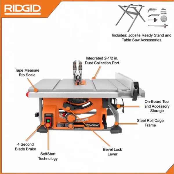 RIDGID 15 Amp 10 in. Table Saw with Folding Stand
