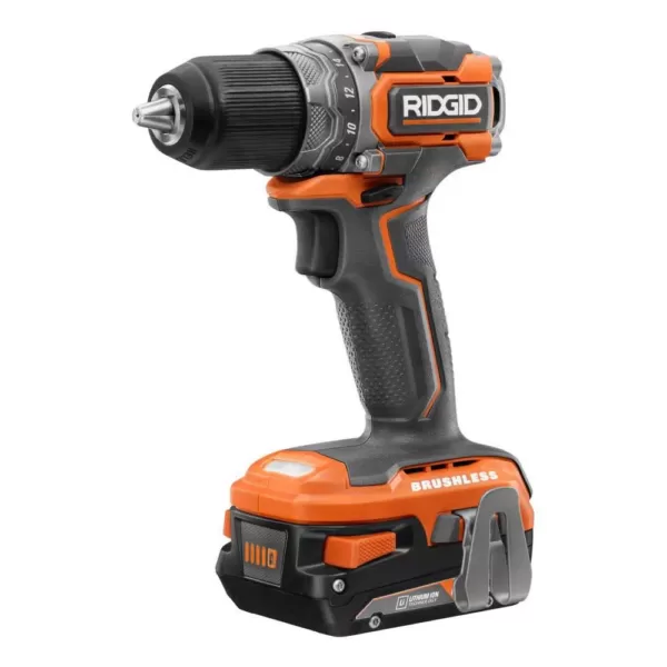 RIDGID 18V SubCompact Li-Ion Brushless 1/2 in. Drill Kit with 3/8 in. Impact Wrench, (2) 2.0 Ah Battery, Charger, and Bag