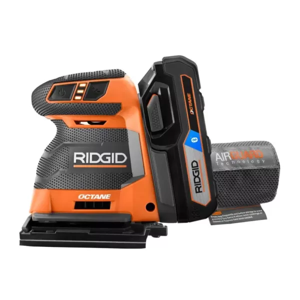 RIDGID 18-Volt OCTANE Cordless Brushless 3-Speed 1/4 Sheet Sander Kit with (1) OCTANE Bluetooth 3.0 Ah Battery and Charger