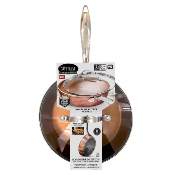 Gotham Steel Hammered Copper 10 in. Aluminum Non-Stick Fry Pan with Glass Lid