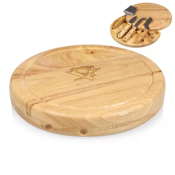 Picnic Time Pittsburgh Penguins 10.20 in. Natural Wood Cheese Board and Tool Set