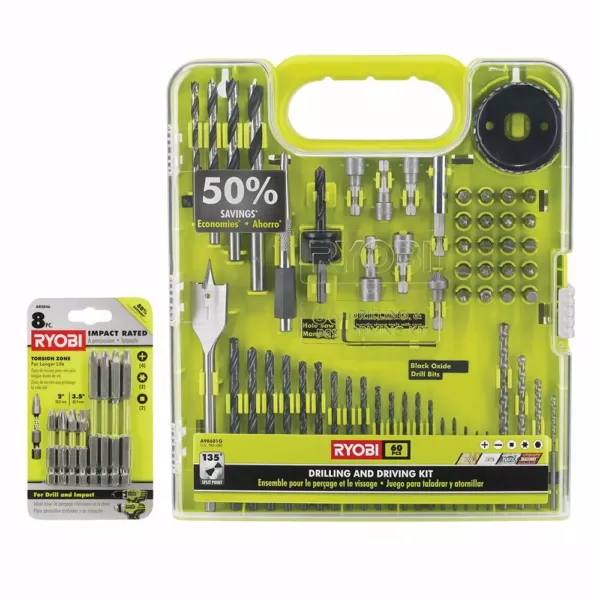 RYOBI Multi-Material Drill and Drive Kit (60-pc) With (8-pc) Impact Rated Driving Kit