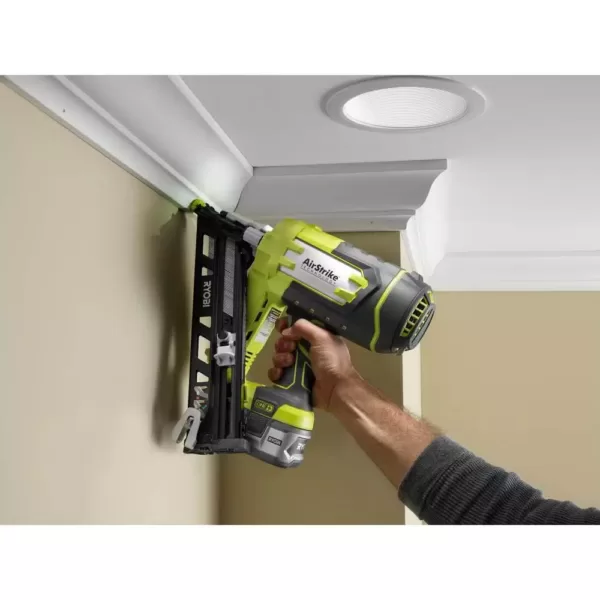 RYOBI 18-Volt ONE+ Lithium-Ion Cordless AirStrike 15-Gauge Angled Nailer Kit with ONE+ Lithium-Ion 2.0 Ah Battery and Charger