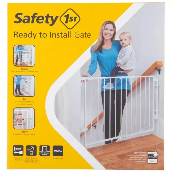 Safety 1st Ready to Install 28 in. Top of Stairs Child Safety Gate in White